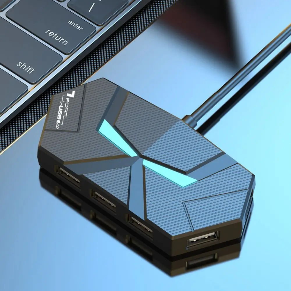 Фото USB-док-станция на 4/7 портов Type-C с цветной подсветкой, USB-разветвитель, адаптер, стабилизированный источник питания PD, USB 3.0 HUB-разветвитель №5
