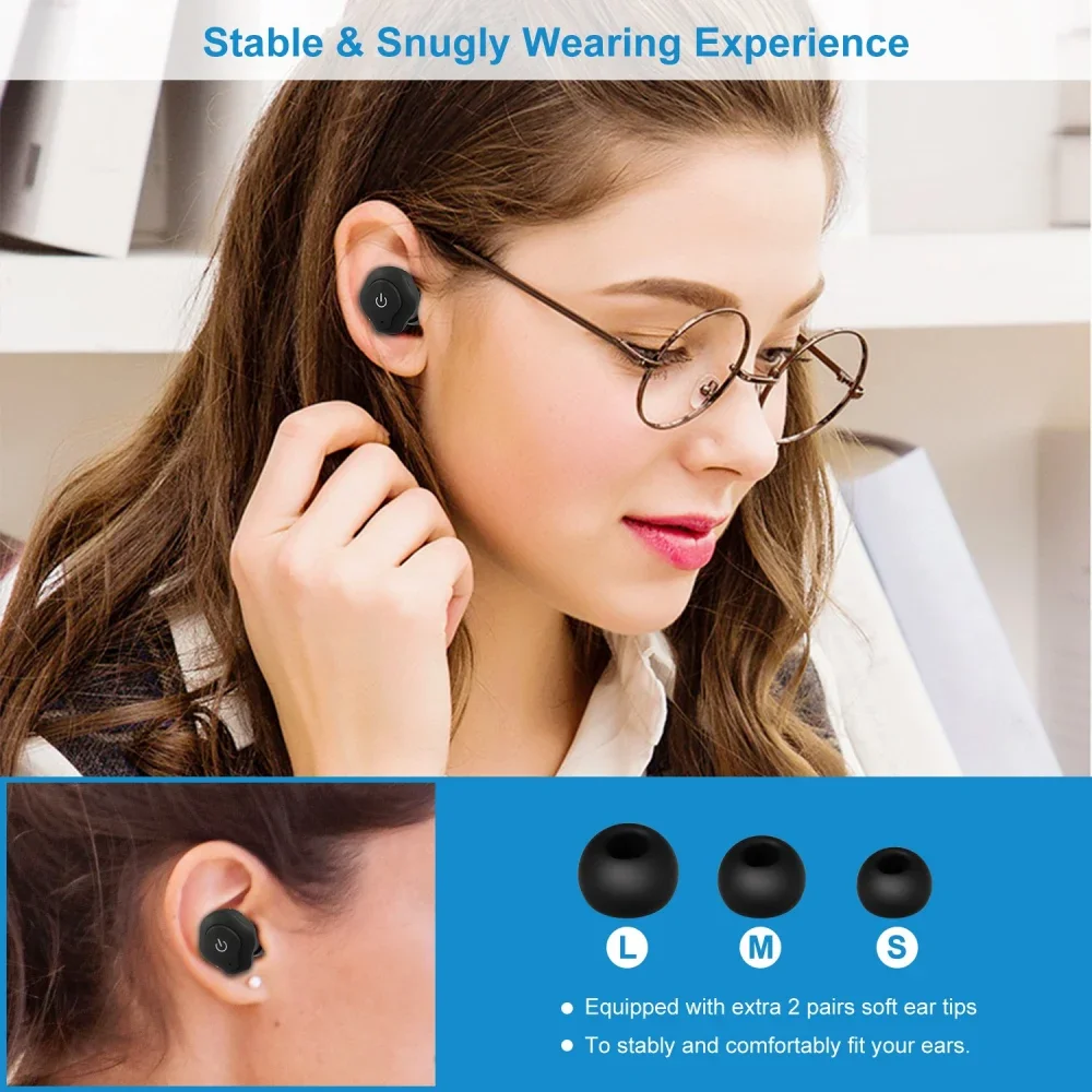 

True Wireless Earbuds CSR V4.2 In-ear Stereo Headsets IP44 Waterproof Apt-X TWS Headphones Noise Cancelling