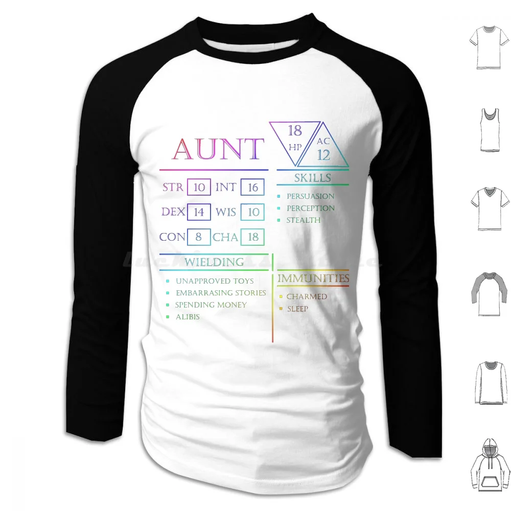 

Aunt Stats-Character Sheet-Rainbow Hoodie cotton Long Sleeve 5E Fifth Edition And D D Dnd Class Subclass Ability Scores Skills