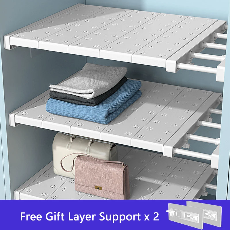 

Adjustable Wardrobe Storage Shelves Wall Mounted Partition Layered Rack for the wardrobe Closet Bathroom Retractable Organizer