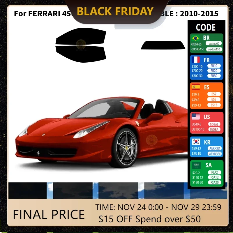 

Precut nanoceramics car UV Window Tint Kit Automotive Window Film For FERRARI 458 ITALIA 2 DR CONVERTIBLE 2010-2015