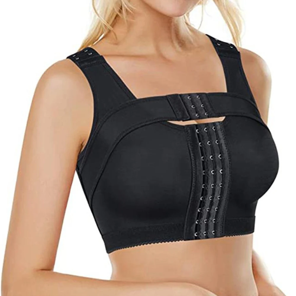 Women Post-Surgery Shaper Front Closure Bra Compression Posture Corrector Crop Top with Breast Support Band