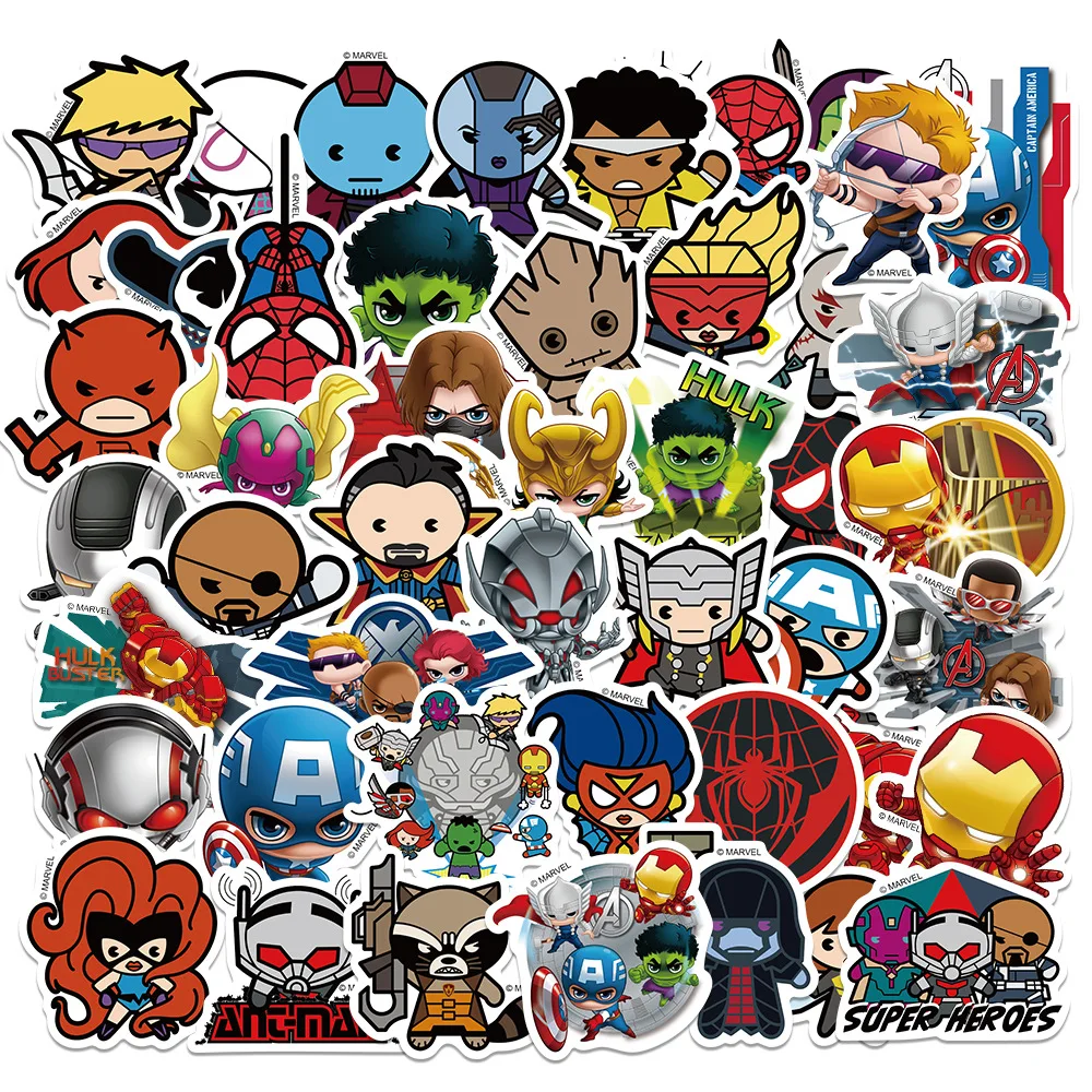 

10/30/50PCS Disney Marvel The Avengers Stickers Cute Cartoon Decoration DIY Skateboard Phone Bike Guitar Fridge Decals Kids Toys