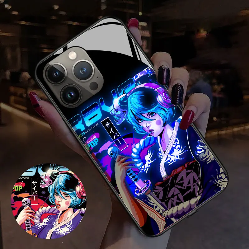 Cyberpunk Anime Friend Birthday Gift LED Light Glowing Luminous Phone Case for iPhone 11 12 13 14 X Xs Xr Mini Pro Max Plus