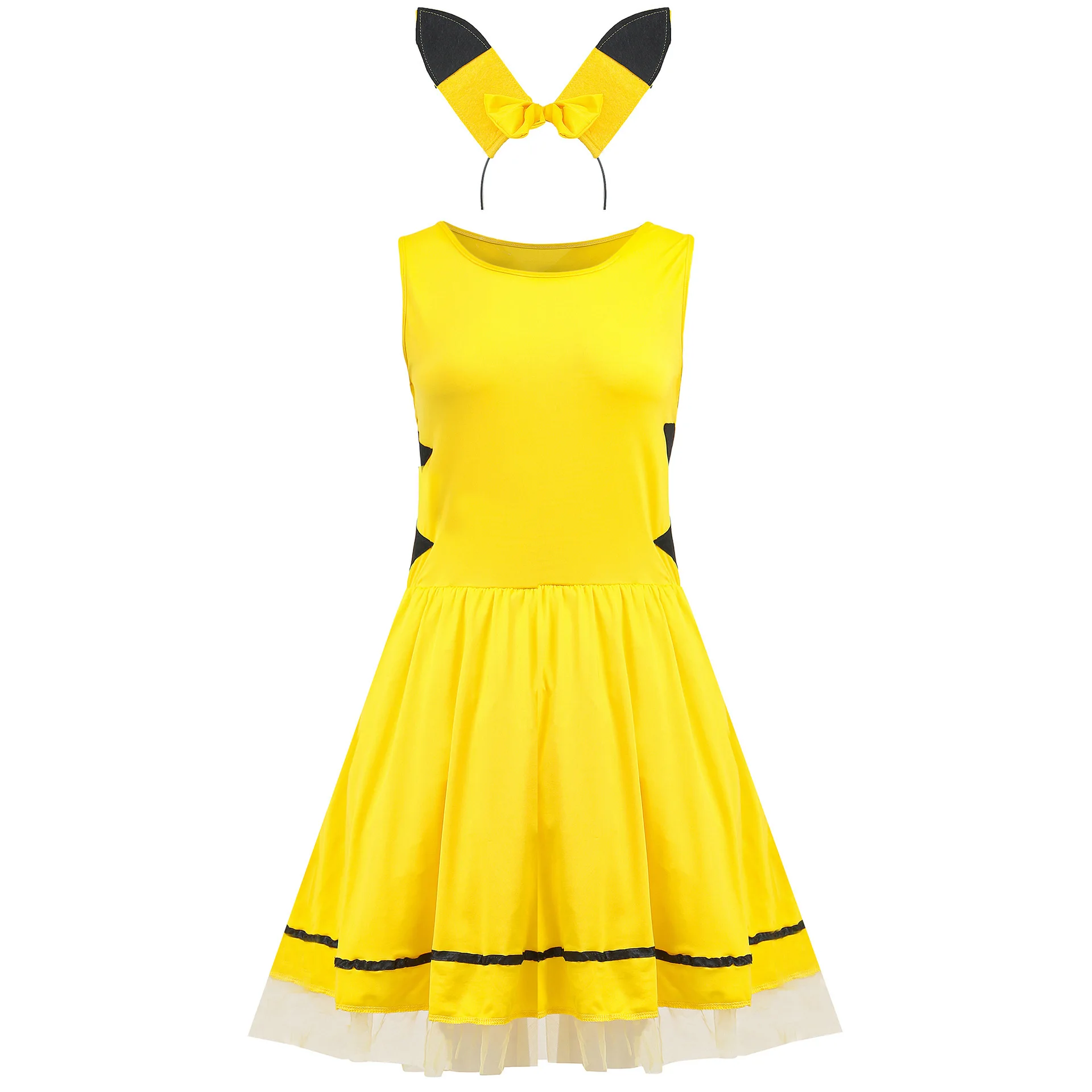 Фото Карнавальный костюм на Хэллоуин: Аниме-косплей Пикачу, платье без рукавов с повязкой на голову, женская одежда для вечеринок, сексуальное платье №3