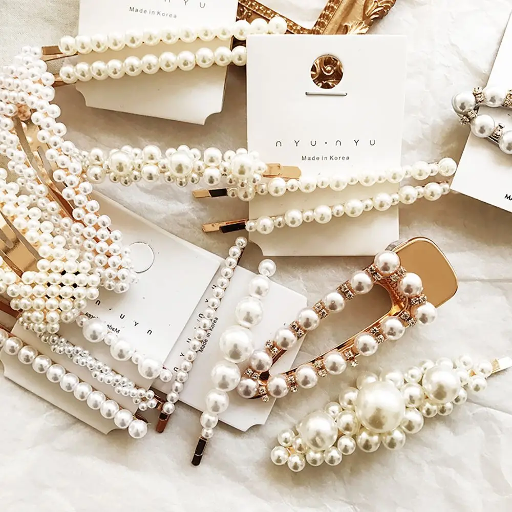 

Жемчужные заколки для волос, блестящие большие заколки, металлические заколки-невидимки для девочек, головной убор, укладки волос, корейски...