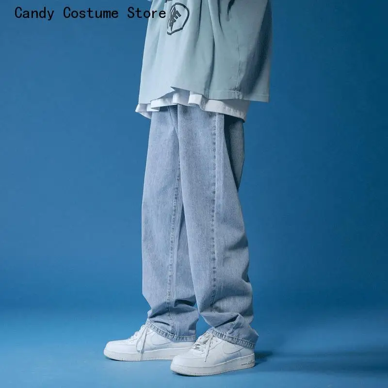 Denim Trousers Straight Jeans Men Wide Pants Hip Hop Loose Streetwear Male Casual Solid Color Wide Jeans Man Pants Street Style
