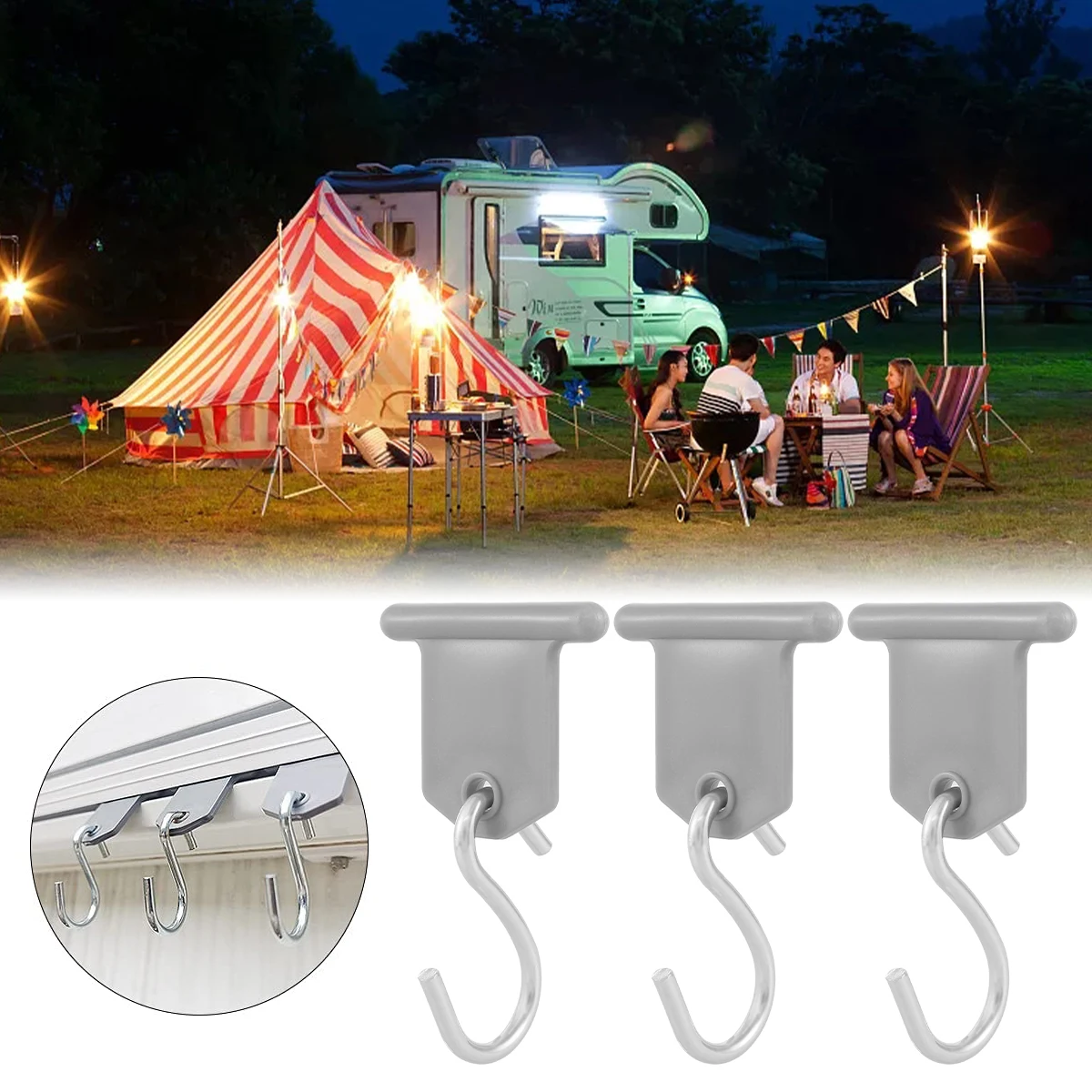 8X Universal White RV Awning Hook Hanging Clothes Party Light Holder For Caravan Camper Outdoor Camping survival Hiking Travel