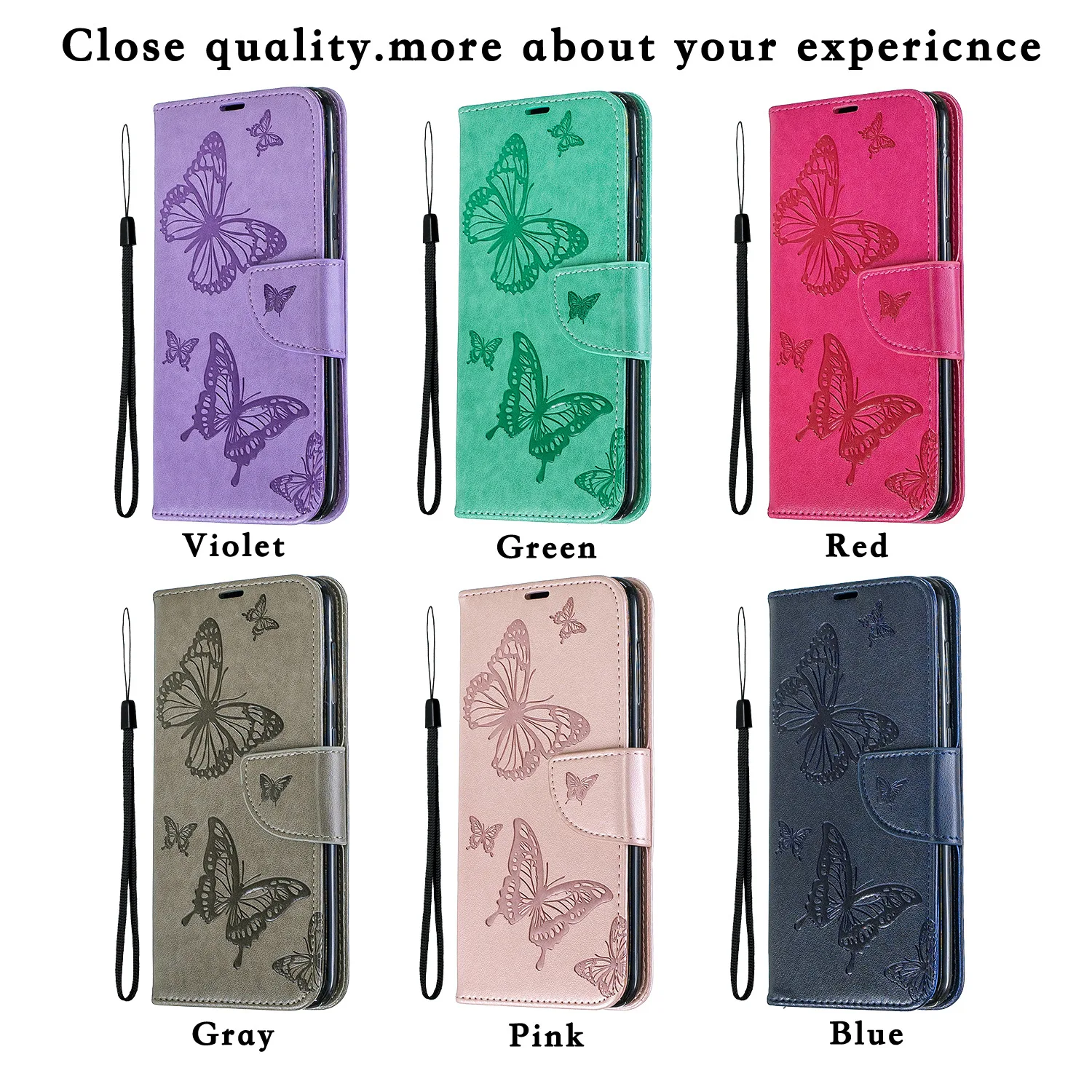 

10pcs Embossed Two Butterfly Leather Wallet for Samsung Galaxy S22 21 Note20 Plus Ultra Pro A73 A53 A33 M53 M33 A72 A52 Cover