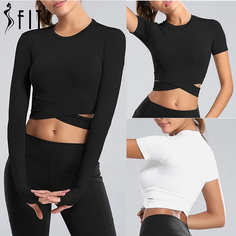 

Спортивный кроп-топ SFIT, Женский Топ, рубашки для йоги, одежда для фитнеса, тренажерного зала, женская рубашка, спортивные футболки для бега и ...