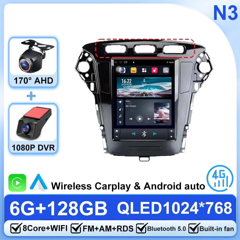 

9,7-дюймовый Android 15 для Ford Mondeo MK4 2011-2013, мультимедийный видеоплеер, Carplay, авто стерео, GPS-навигация, QLED экран, приборная панель