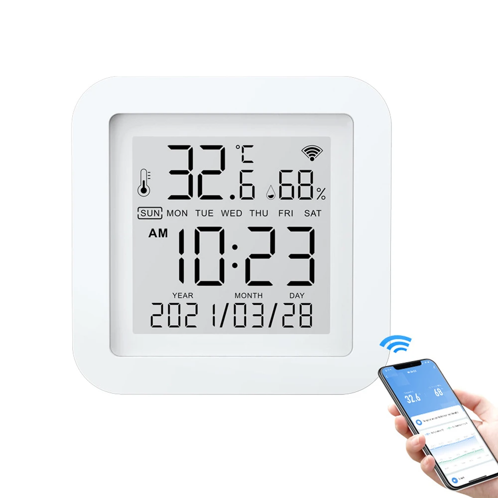 

Tuya WIFI Thermometer Hygrometer Temperature Display Sensor Digital Table Clock Home SmartLife Support Alexa Google Assistant