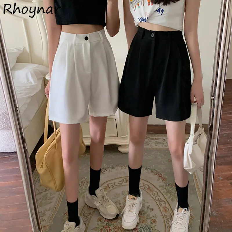

Шорты женские однотонные, модная простая тонкая летняя повседневная одежда в стиле преппи для девушек, уличная одежда в стиле ольччан, универсальные базовые свободные с широкими штанинами