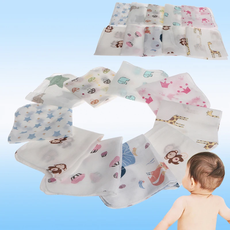 

10pcs Baby Infant Towel 28x28cm Muslin Towel Handkerchiefs Two Layers Wipe Towel 2 Layer Gauze Washcloths