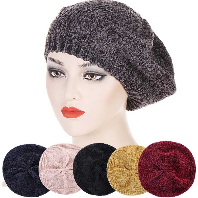 

Fashion New Stylish Berets Chenille Material Winter Berets For Women Warm Knitted Hat Female Autumn Painter Caps Lady warm hats