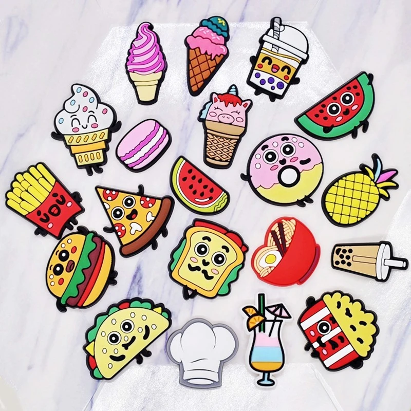 100Pcs Food Coffee Pizza Croc Charms Accessories for Shoe Wristband Bracelet Decoration, Fit for Festive and Party Gifts
