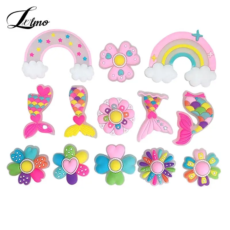 

10Pcs PVC Shoe Buckle Accessories Funny DIY Flower Rainbow Mermaid Tail Shoe Buttons Decor Jibz Charms Kid Gift