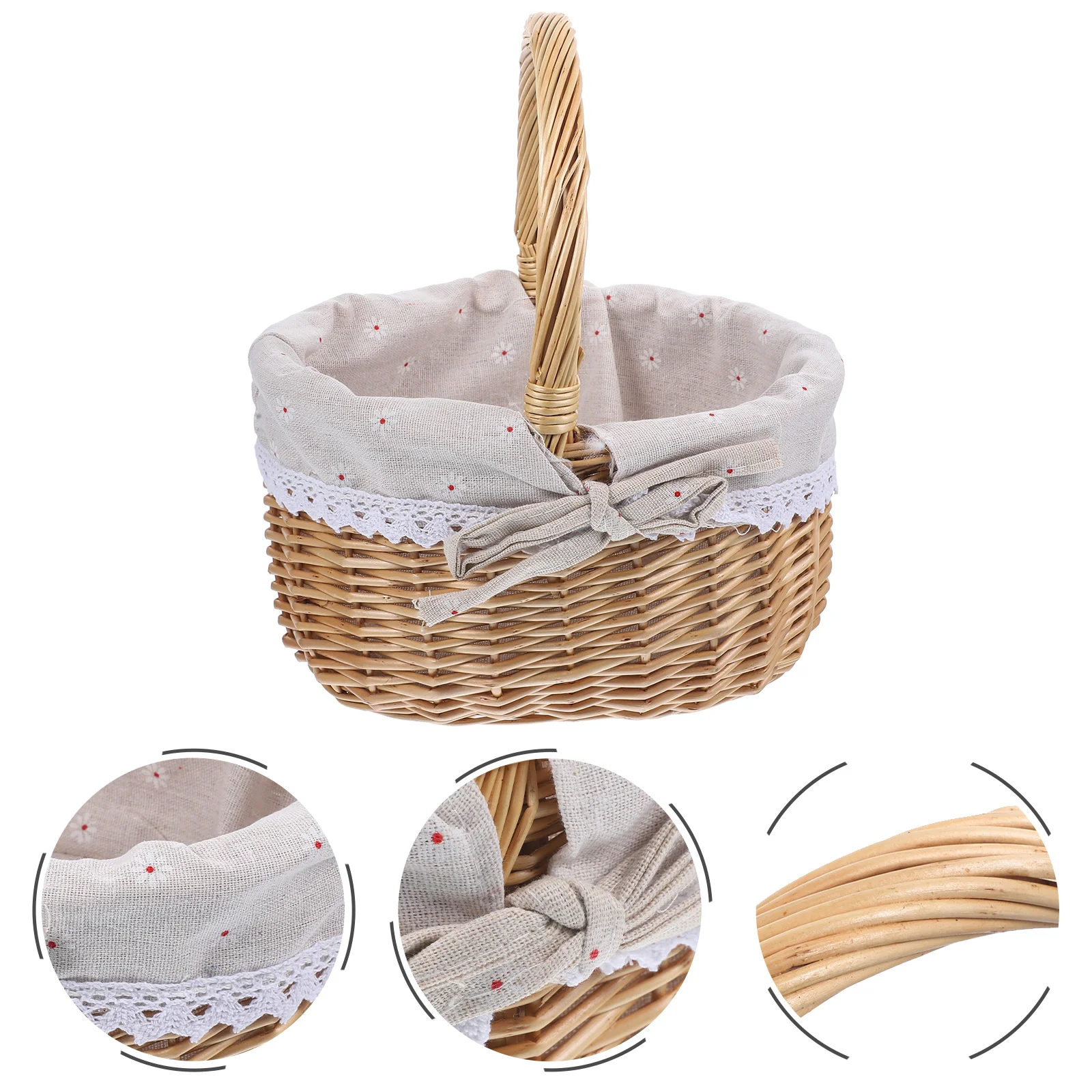 

Basket Storage Woven Wicker Picnic Rattan Rustic Flower Willow Handle Baskets Tote Style Pastoral Portable Girl Fruit Hamper