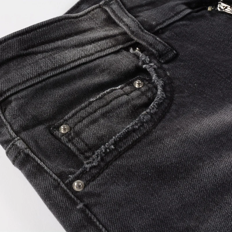 Street Fashion Men Jeans Retro Black Gray Stretch Slim Ripped Jeans Men Hole Trousers Patch Designer Hip Hop Brand Pants Hombre