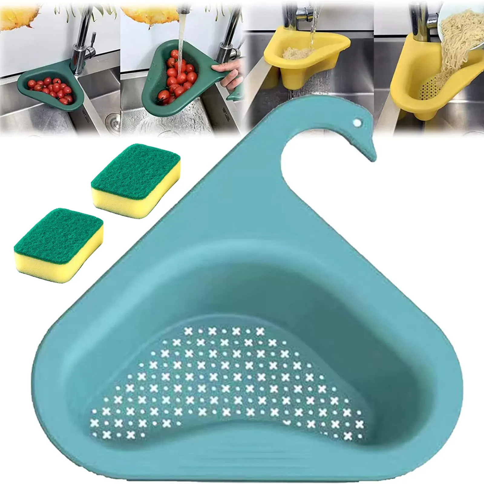 

Kitchen Leftover Sink Strainer Swan Drain Basket General Fruit Vegetable Drain Basket Multifunctional Drain Basket with Sponge