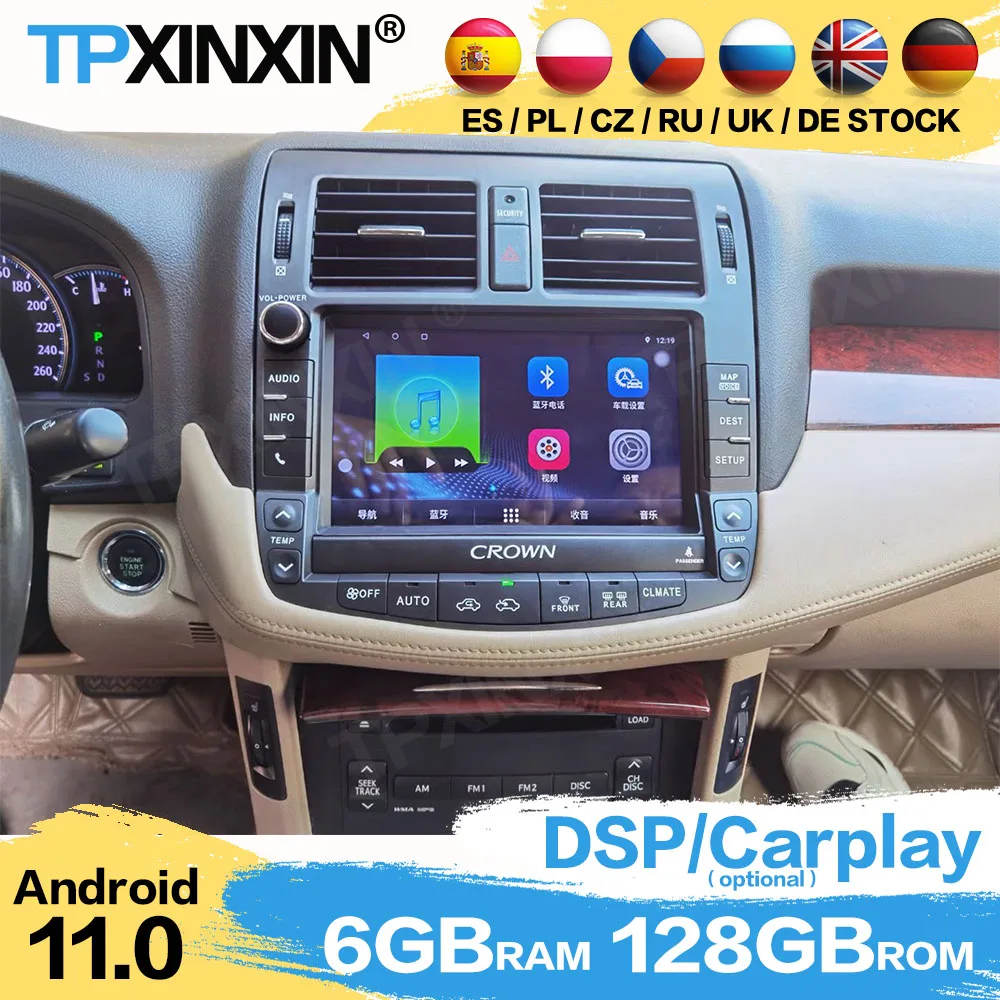 

Автомобильный радиоприемник 9 дюймов 128 ГБ, стереоприемник Android 11 для Toyota Crown 2013, GPS-Навигационный экран, Автомобильный плеер IPS, головное устр...
