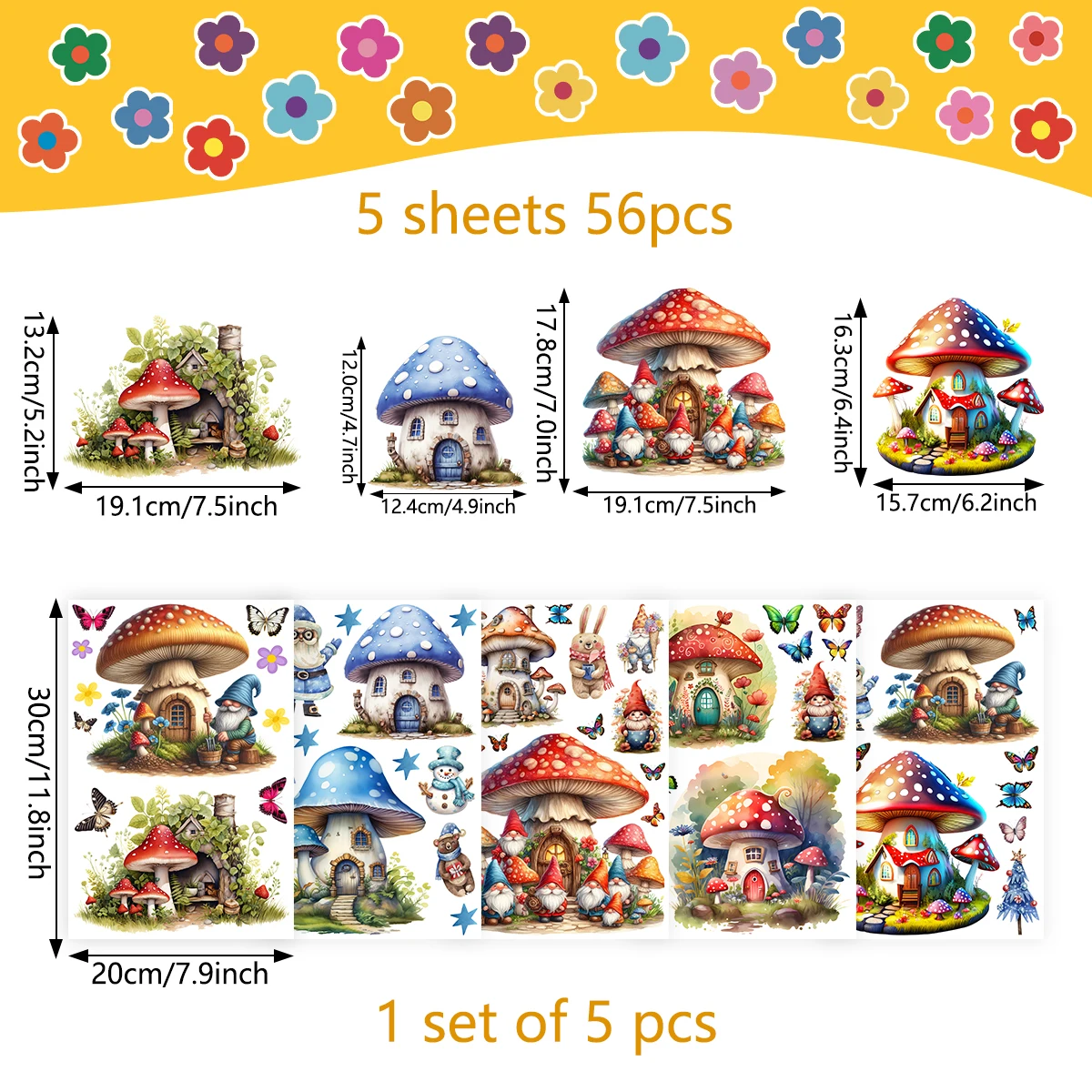 

Мультяшный грибной дом, сказочная дверь, наклейка на стену, двухсторонняя печатная без клея, электростатическая стеклянная пленка, украшение для окна магазина