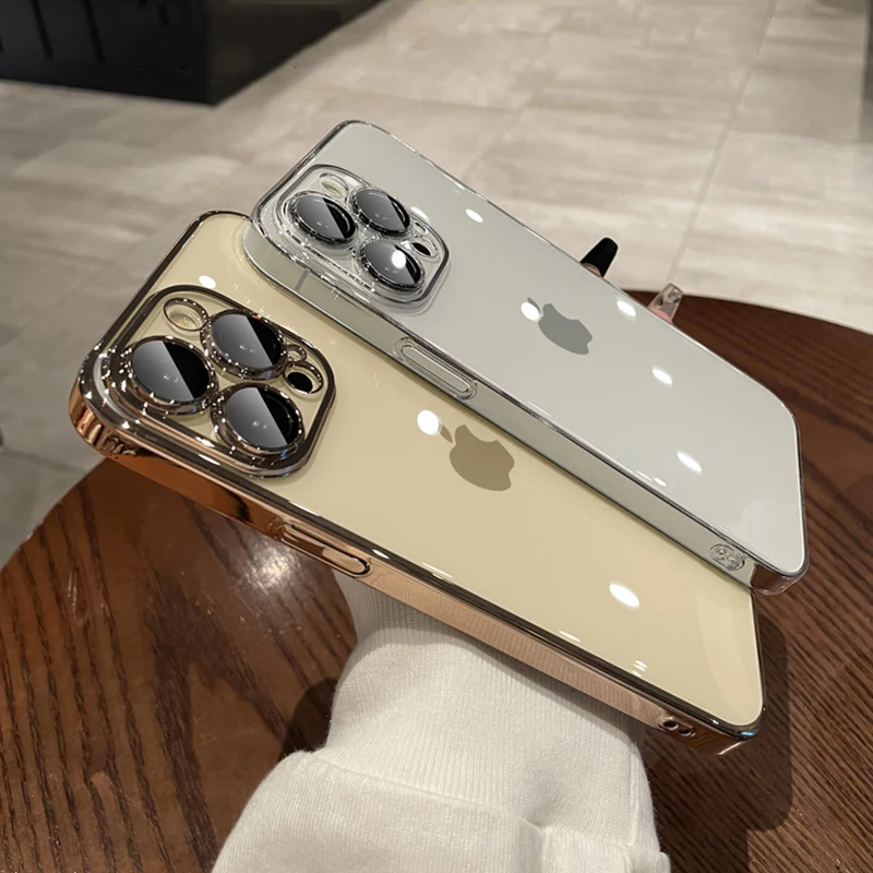 Роскошный силиконовый чехол с покрытием для iPhone 14 13 11 12 ProMax Plus защитой объектива и