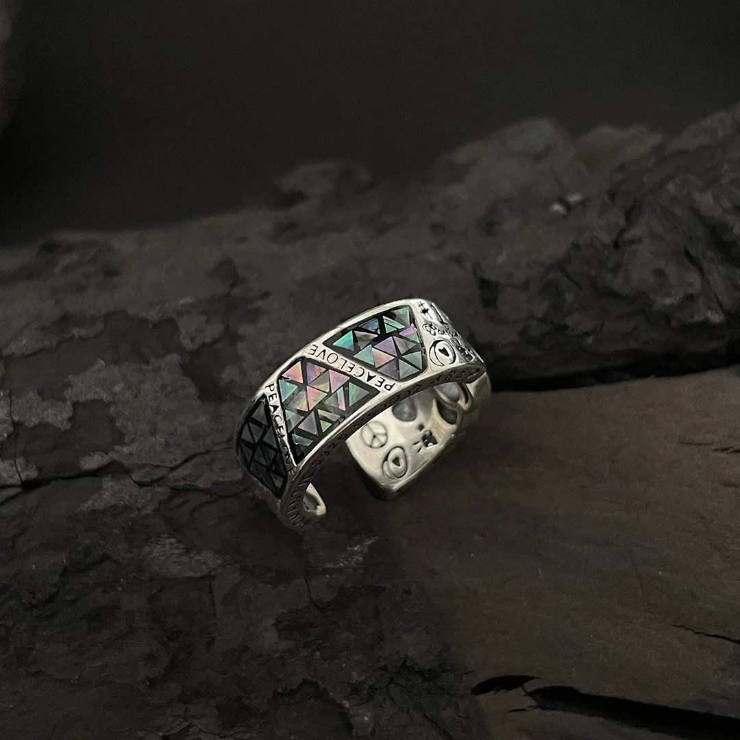 Retro Style Twist Graffiti Thai Silver Ladies Party Ring Jewelry For Women  Geometric Graffiti Totem Ring Female