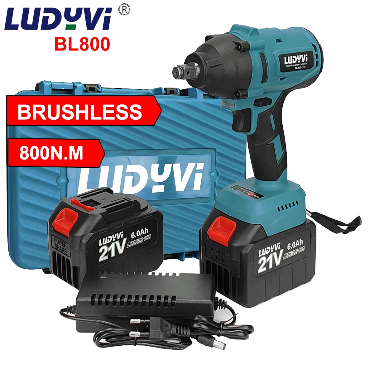 True 800N.m Brushless Impact Wrench With 21V 6.0Ah Battery Cordless Wrench Power Tool For Car Repair Truck Repair