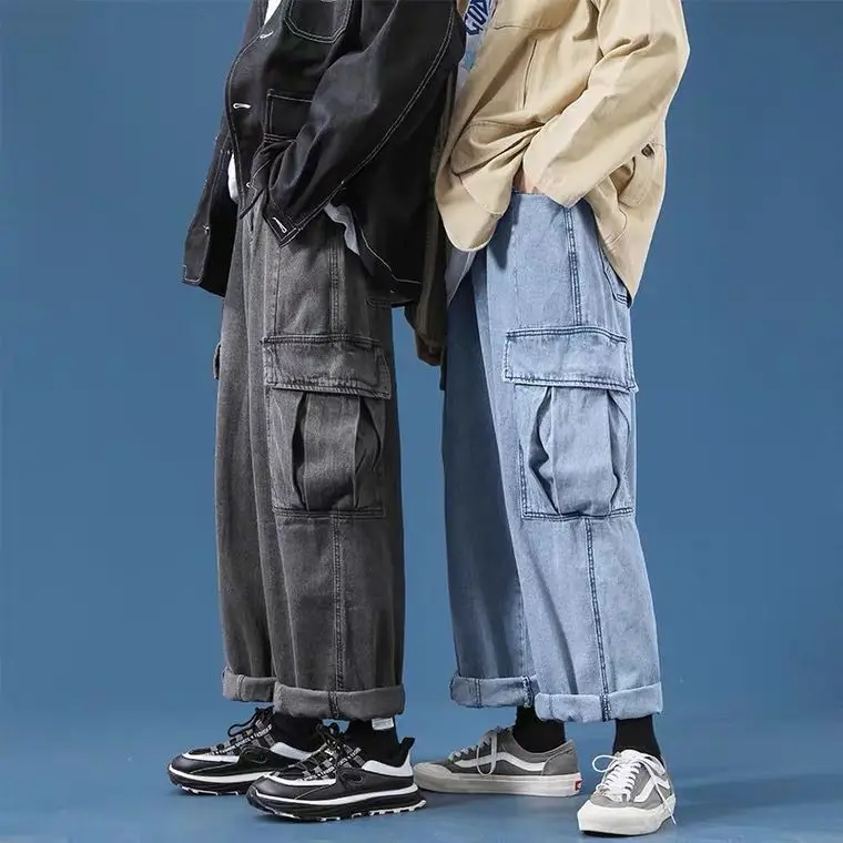 Men Wide Leg Jeans Hip Hop Casual Men's Straight Baggy Denim Pants Streetwear Skateboard Pant Neutral Trousers