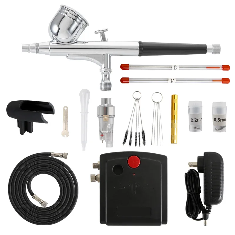 Airbrush Kit with Compressor 25PSI Dual Action Air brush Gun Set for Arts Crafts with 0.2/0.3/0.5mm Needles Air Head Set Device