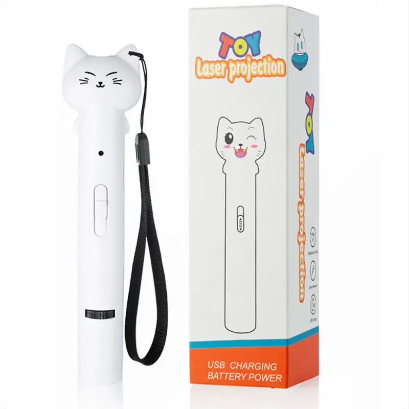 

Red Dot Cat Laser Pointer LED USB Rechargeable Laser Light Multi-pattern Projection Laser Toy Feather Animation Cat Stick