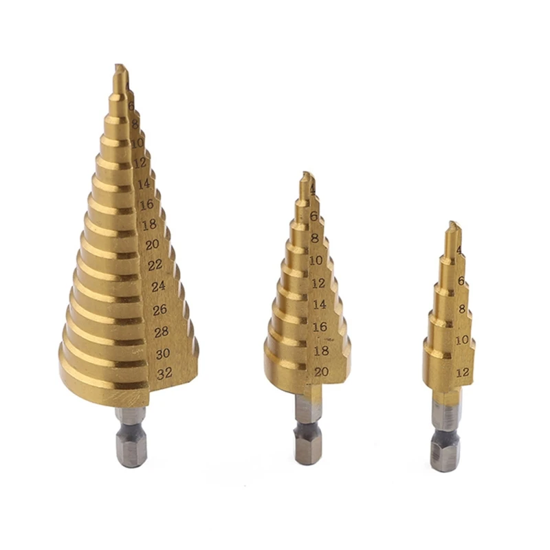 

3Pieces Professional Step Drill Bit Set Alloy Suitable for Reaming and Punching of Plastic Boards and Wooden Boards