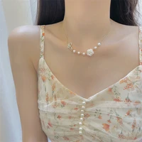 retro super fairy rose necklace spring new ins niche butterfly short pearl female necklace
