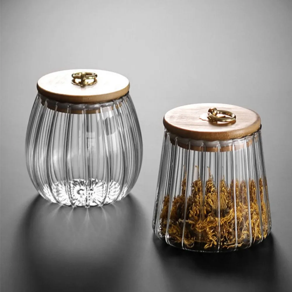 Coffee Grains Kitchen Candy Jars Glass Airtight Canister Wood Lid Containers Food Container Storage Bottles Jar