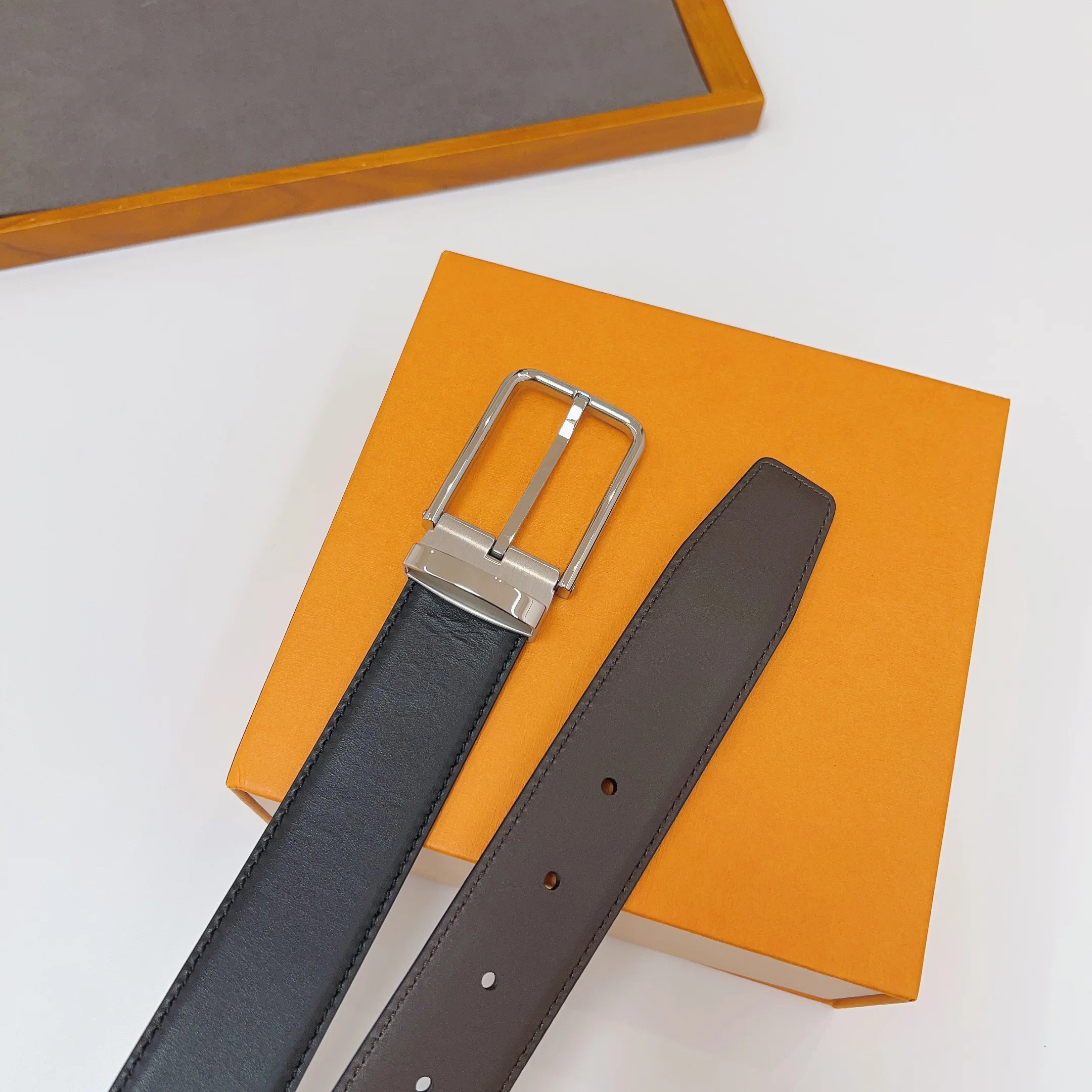 Мужской ремень с двусторонней пряжкой из воловьей кожи нержавеющей стали