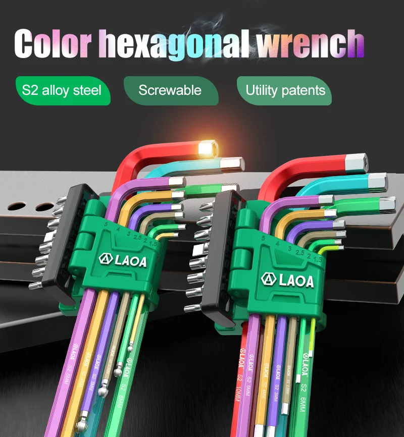 

LAOA Portable Hook Color Hex Key Set Hexagonal Screwdriver Hexagonal Wrench Hexagonal Lengthened Hexagonal