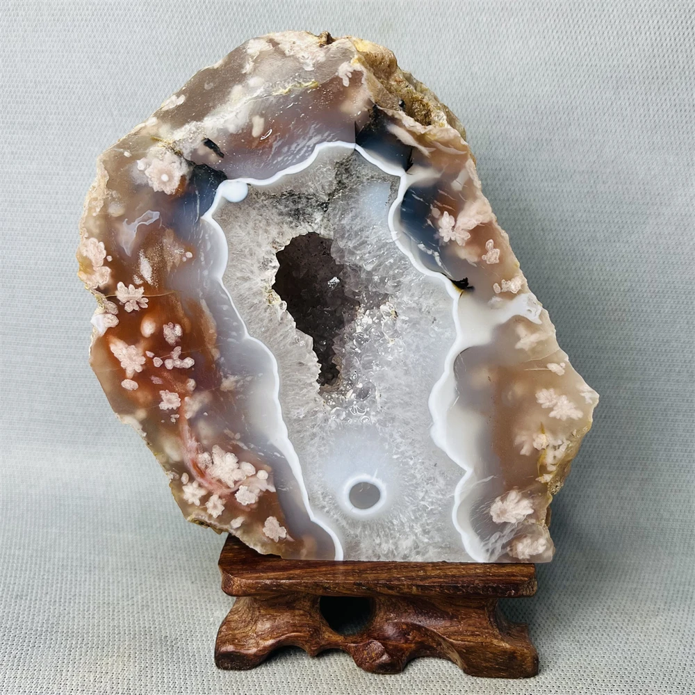 Natural Gem Pink Cherry Blossom Agate Crystal Cave Mine Mark Home Decoration Decoration Wizarding Altar & Stone Crystal Healing