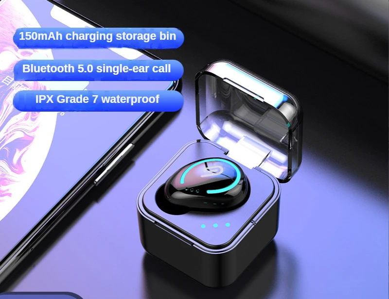 

Single Ear Mini Wireless Bluetooth Headset 5.0 Call with Charging Compartment Sports Mono In-ear Bluetooth Earbuds