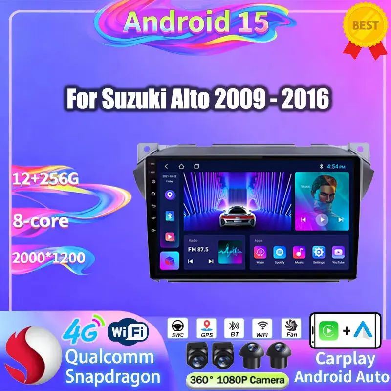 Фото Беспроводной CarPlay Auto для Suzuki Alto Nissan Pixo 2009-2016, Android 15, автомобильное радио, мультимедийный видеоплеер, Bluetooth, GPS, 2DIN головное устройство №1
