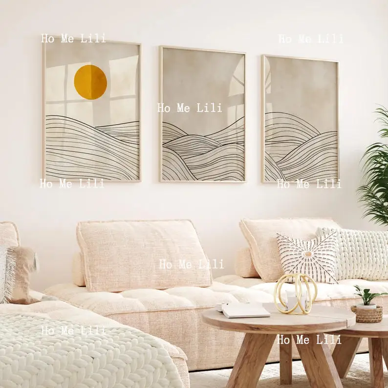 Гламурный трехсекционный холст настенное искусство горная линия