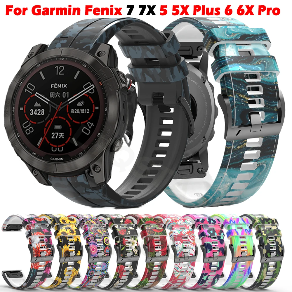 

Printing Silicone Watchband Strap Replacement For Garmin Fenix 7 7X 6 6X Pro 5X 5 Plus 3HR Epix Band Sport Watch Bracelet Corre