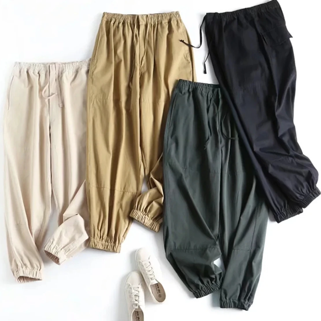 

Elmsk 2022 Japanese Style Fashion Simple Emgland Vintage Cargo Harem Pants Man Cotton Pockets Loose Trousers Man