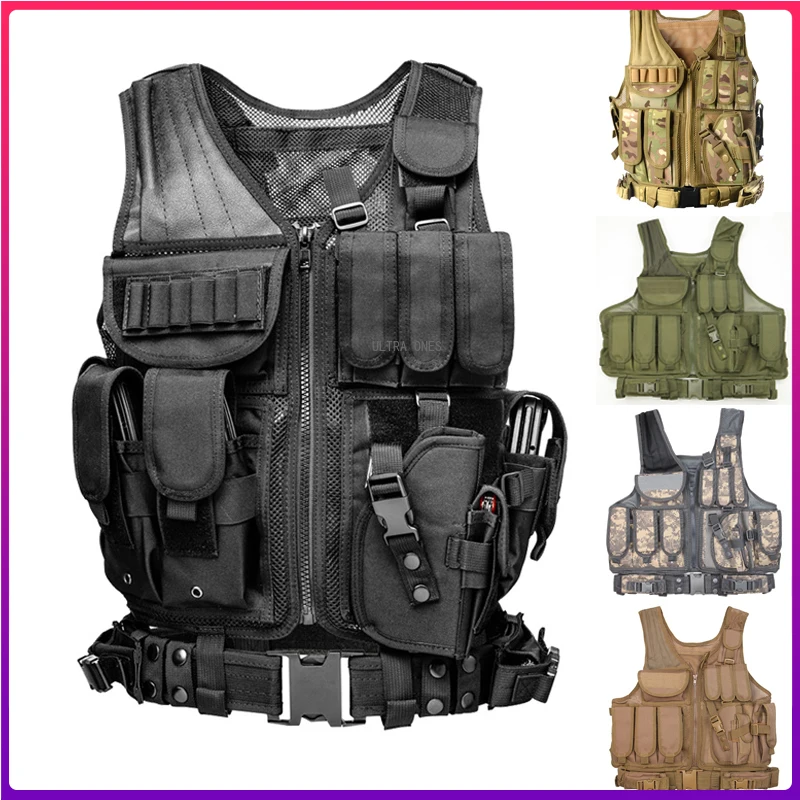 

Tactical Vest Hunting Shooting Airsoft Wargame Breathable Lightweight Waistcoat Combat Paintball Vest with Holster Mag Pouches