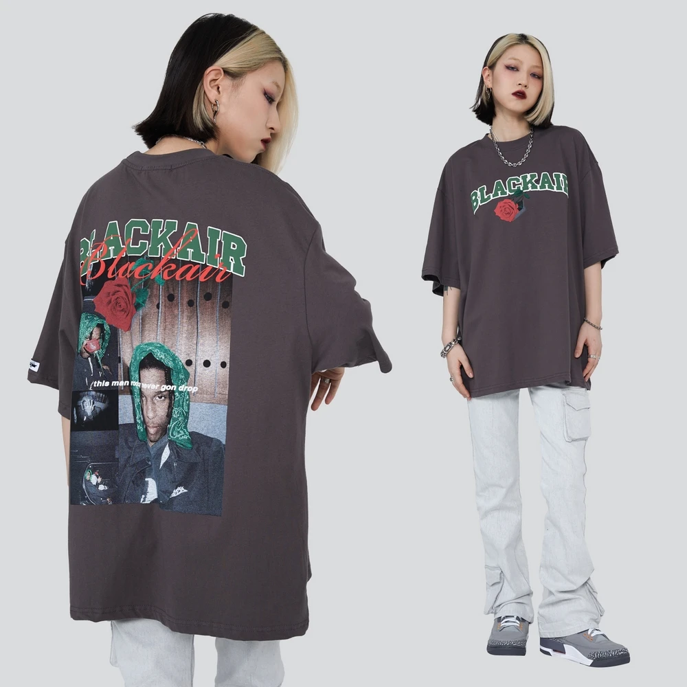 

Футболка мужская с цветочным принтом, свободная тенниска в стиле хип-хоп, крутая майка в стиле Хай-стрит в стиле панк, универсальная хипстер...