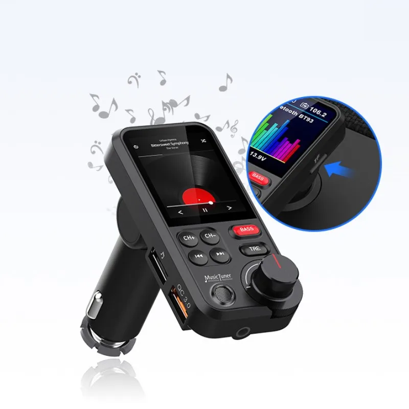 

1Pc 1.8 Inch Wireless Car Bluetooth FM Transmitter U Disk Lossless HIFI High And Bass Equalizer Aux Support QC3.0 Car Player