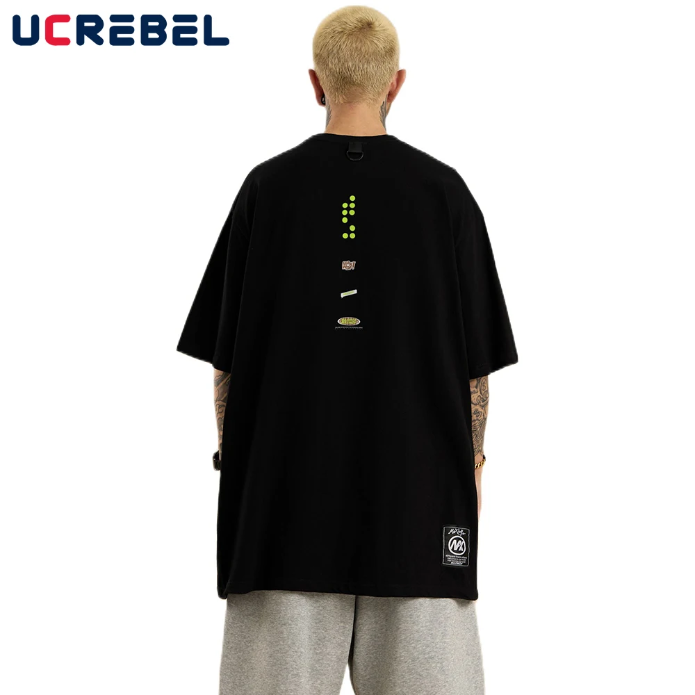 

Повседневная мужская футболка с принтом сзади, уличная одежда с коротким рукавом и куполообразным узором, свободный хлопковый топ с открыт...