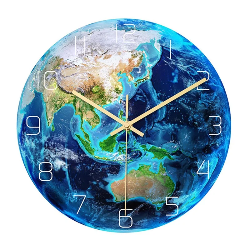 

Luminous Earth Wall Clock Planet Print Clock Study Room Bedroom Living Room Decoration For Kids Baby Room