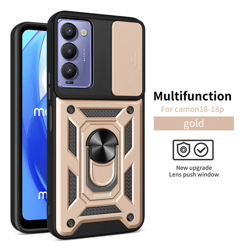 

For Tecno camon18 Case Shockproof Armor Car Magnet Ring Silicone Phone Case for Tecno camon 18P Stand Holder Back Cover