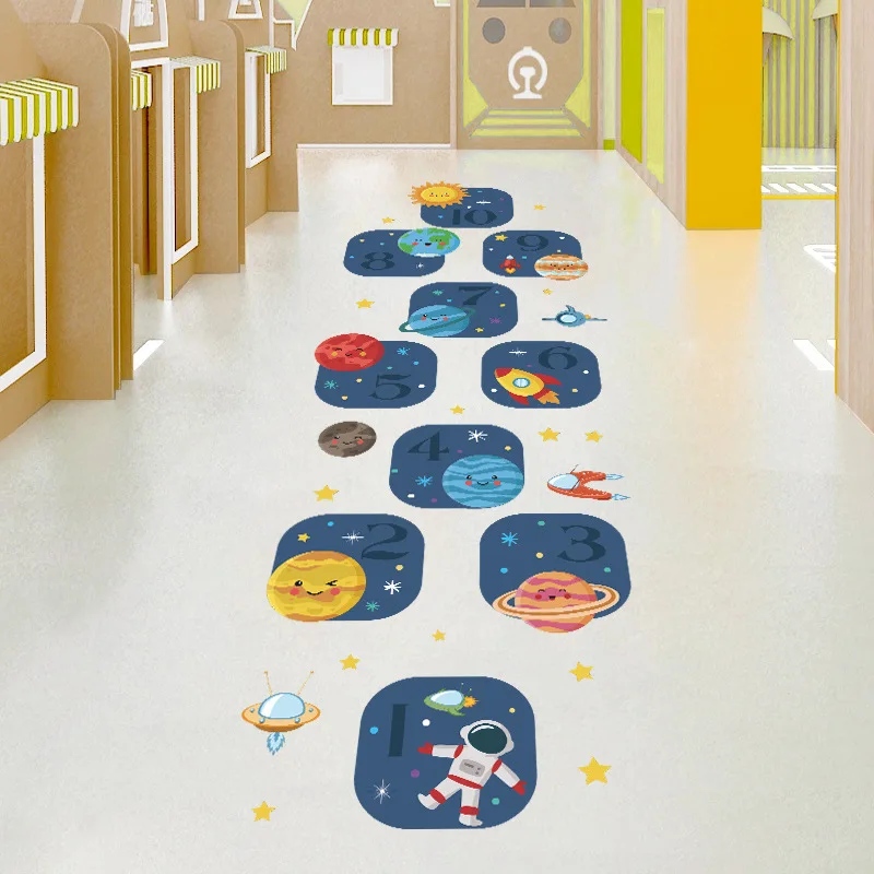 

Cartoon Planets Space Rocket Hopscotch Game Floor Stickers Wall Stickers for Kids Room Boy Girl Room Decorative Stickers Decor